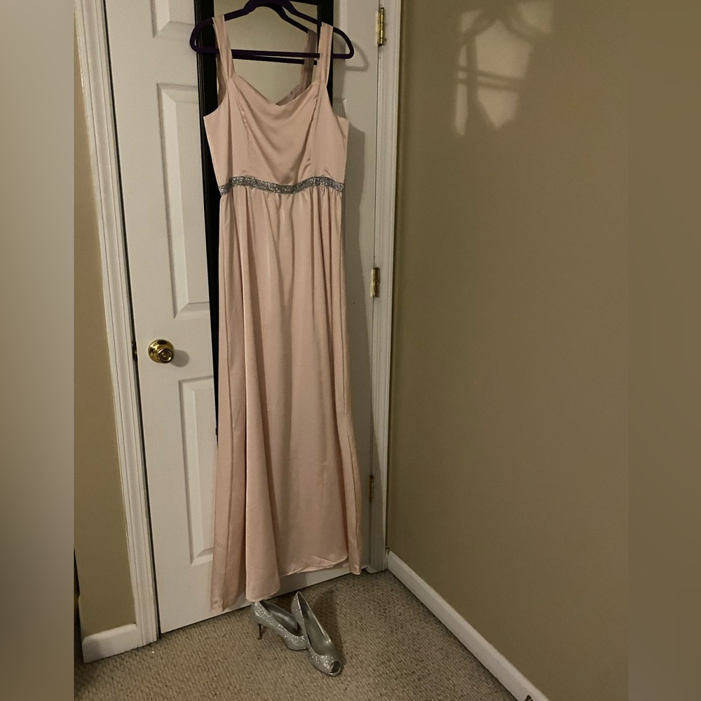 Ballet Pink Silver Glitter Velvet Belt Maxi Dress Size XL